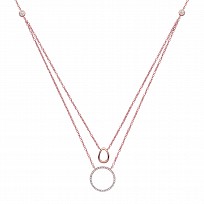 Rose Gold Plated Double Chain Necklace w/ CZ Charms