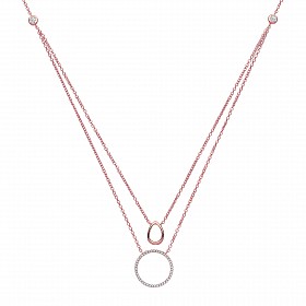 Rose Gold Plated Double Chain Necklace w/ CZ Charms