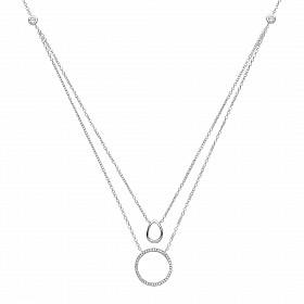 Rhodim Plated Double Chain Necklace w/ CZ Charms