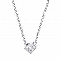 925 Sterling Silver Ladies Necklace With Square CZ Pendant