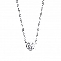 925 Sterling Silver Ladies Necklace With Round CZ Rubover Pendant