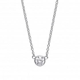 925 Sterling Silver Ladies Necklace With Round CZ Rubover Pendant