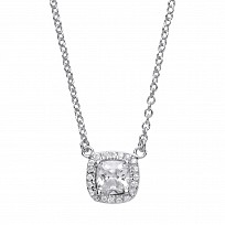 925 Sterling Silver Ladies Necklace With CZ Cushion Cut Pendant