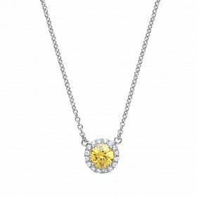 925 Sterling Silver Necklace With CZ & Yellow Sapphire Round Pendant