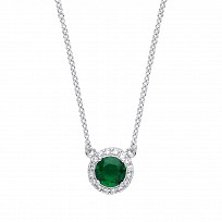 925 Sterling Silver Necklace With CZ & Emerald Round Pendant
