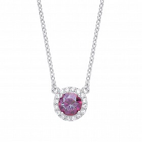 925 Sterling Silver Necklace With CZ & Mystic Quartz Round Pendant