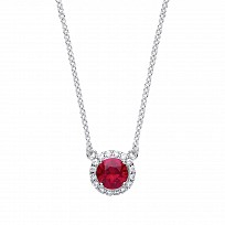 925 Sterling Silver Necklace With CZ & Ruby Round Pendant