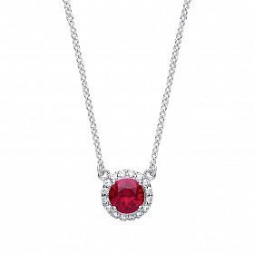 925 Sterling Silver Necklace With CZ & Ruby Round Pendant