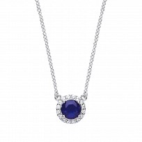 925 Sterling Silver Necklace With CZ & Sapphire Round Pendant