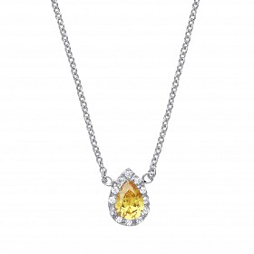 925 Sterling Silver Necklace With CZ & Yellow Sapphire Tear Drop Pendant