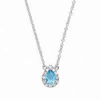 925 Sterling Silver Necklace With CZ & Aqua Tear Drop Pendant
