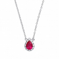 925 Sterling Silver Necklace With CZ & Ruby Tear Drop Pendant