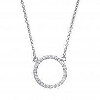 925 Sterling Silver CZ Disc Pendant Necklace
