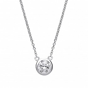 925 Sterling Silver CZ Rubover Single Stone Fancy Necklace