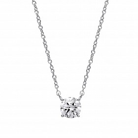 925 Sterling Silver CZ Claw Set Single Stone Fancy Necklace