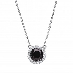 925 Sterling Silver CZ & Black Onyx Pendant Necklace