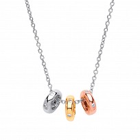 925 Sterling Silver, Rose & Gold Plated Trio Polo Pendant Necklace