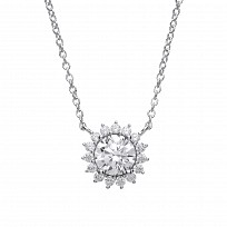 925 Sterling Silver CZ Round Halo Fancy Pendant With Chain