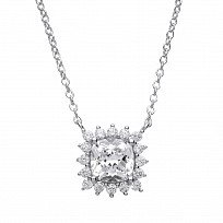 925 Sterling Silver CZ Square Fancy Pendant With Chain