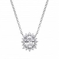 925 Sterling Silver CZ Oval Fancy Pendant With Chain