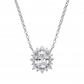 925 Sterling Silver CZ Oval Fancy Pendant With Chain