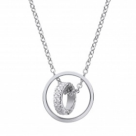 925 Sterling Silver CZ & Screw Double Loop Drop Pendant Necklace