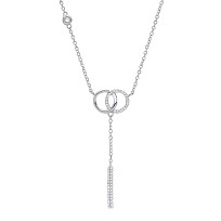 925 Sterling Silver CZ Double Circle & Bar Fancy Necklace