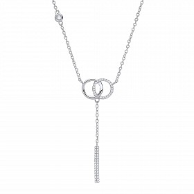 925 Sterling Silver CZ Double Circle & Bar Fancy Necklace