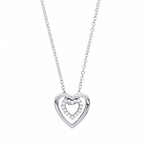 925 Sterling Silver CZ Fancy Double Heart Pendant Necklace