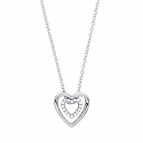 925 Sterling Silver CZ Fancy Double Heart Pendant Necklace