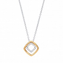 925 Sterling Silver & Gold Plated CZ Fancy Double Square Pendant Necklace