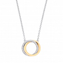 925 Sterling Silver & Gold Plated CZ Fancy Double Circle Pendant Necklace