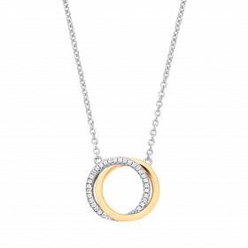 925 Sterling Silver & Gold Plated CZ Fancy Double Circle Pendant Necklace