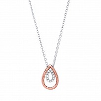 925 Sterling Silver & Rose Gold Plated Fancy CZ Double Tear Drop Necklace