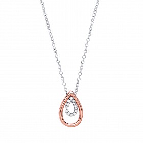 925 Sterling Silver & Rose Gold Plated Fancy CZ Double Tear Drop Necklace
