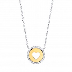 925 Sterling Silver & Gold Plated CZ Necklace with Cutout Heart Pendant