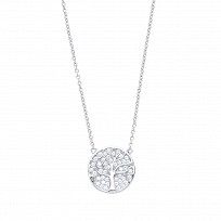 925 Sterling Silver CZ Fancy Tree Of Life Pendant Necklace