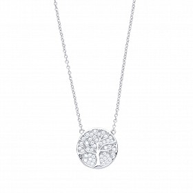 925 Sterling Silver CZ Fancy Tree Of Life Pendant Necklace