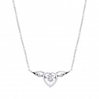 925 Sterling Silver CZ Heart & Wings Fancy Pendant Necklace