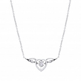 925 Sterling Silver CZ Heart & Wings Fancy Pendant Necklace