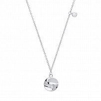925 Sterling Silver Necklace & CZ Circle Pendant With Dent Finish