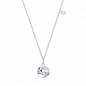 925 Sterling Silver Necklace & CZ Circle Pendant With Dent Finish