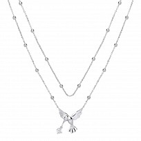 925 Sterling Silver Double Bead Chain With A CZ Bird Pendant