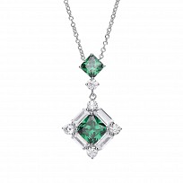 925 Sterling Silver Necklace With CZ & Emerald Claw & Channel Set Pendant