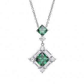 925 Sterling Silver Necklace With CZ & Emerald Claw & Channel Set Pendant