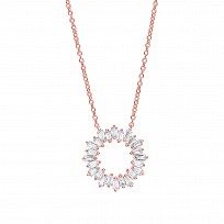 Rose Gold Plated Necklace With CZ Baguette Circle Pendant