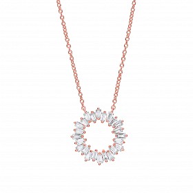 Rose Gold Plated Necklace With CZ Baguette Circle Pendant