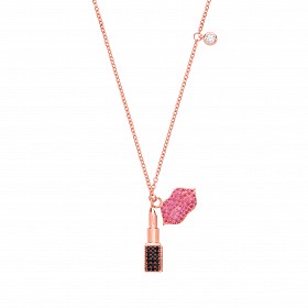 Rose Gold Plated Red & Black Crystal Lipstick Charm Necklace