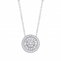 925 Sterling Silver Baguette CZ Halo Pendant Necklace