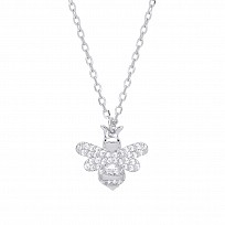 925 Sterling Silver CZ Bumble Bee Pendant Necklace